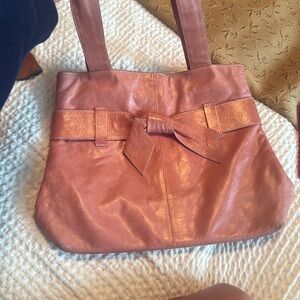 Elegant Italian Leather Pink Bow Tote Bag